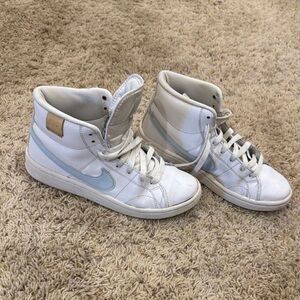 White and Blue High-Top Nike Sneakers size youth 7
